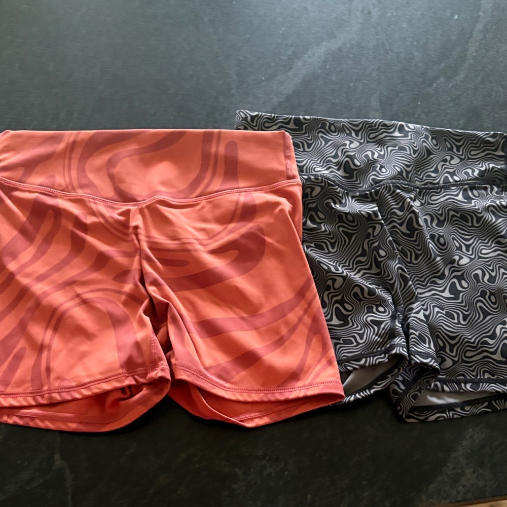 Women’s Athletic Shorts - Rust Red and Black Patterned